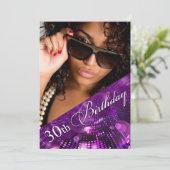 マジック ライト フォト 30歳の誕生日 ガール - パープル 招待状 (スタンド正面)