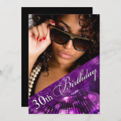 マジック ライト フォト 30歳の誕生日 ガール - パープル 招待状 (正面/裏面)