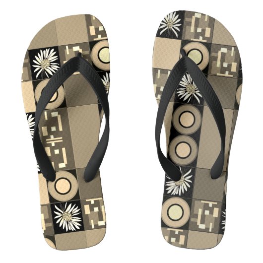 マジプードルパッチワークキルト2セピア ビーチサンダル (フットベッド)