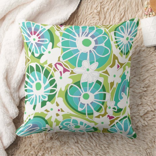 マジプードルラブフラワーズグリーンティール(緑がかった色)パープルホワイト クッション (ブランケット)