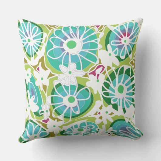 マジプードルラブフラワーズグリーンティール(緑がかった色)パープルホワイト クッション (裏面)