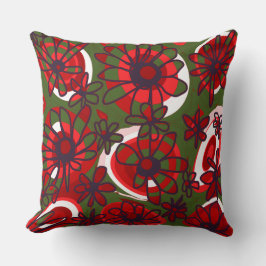 マジポドレスラブフラワーズグリーンレッド白黒 クッション