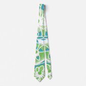 マジポドレスラブフラワーズ – ティール(緑がかった色)グリーンホワイト ネクタイ (正面)