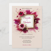 マジモダンタ色の花と金ゴールドフレ結婚ーム 招待状 (正面/裏面)