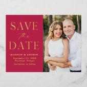 マジモダンンエレガントタ写真の保存日付 箔招待状ポストカード (正面)