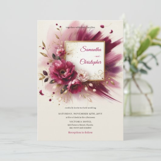 マジユニークタ色の花と金ゴールドフレ結婚ーム 招待状 (スタンド正面)