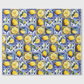マジョリカタイルのレモン地中海の青 ラッピングペーパー (フラット)