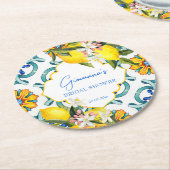 マジョリカタイルレモンブライダルシャワーの好意 ラウンドペーパーコースター (アングル)