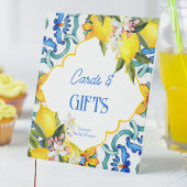 マジョリカブルーのタイルのレモンの誕生日のギフトサイン 台座サイン