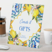 マジョリカブルーのタイルのレモンの誕生日のギフトサイン 台座サイン (インサイチュ)