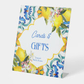 マジョリカブルーのタイルのレモンの誕生日のギフトサイン 台座サイン (正面)