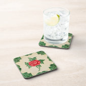 マジョリカヴィンテージレッドローズフローラ装飾瓦 コースター (右側)