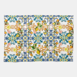 マジョリカ、シチリアのタイル、レモンの柑橘類 キッチンタオル