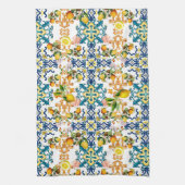 マジョリカ、シチリアのタイル、レモンの柑橘類 キッチンタオル (縦)