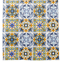 マジョリカ，レモン，シチリアのタイル シャワーカーテン