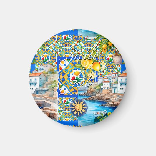 マジョリカ、レモン、シチリアのタイル、 マグネット (正面)