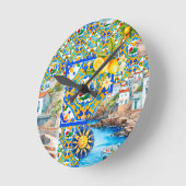 マジョリカ、レモン、シチリアのタイル、 ラウンド壁時計 (傾斜)