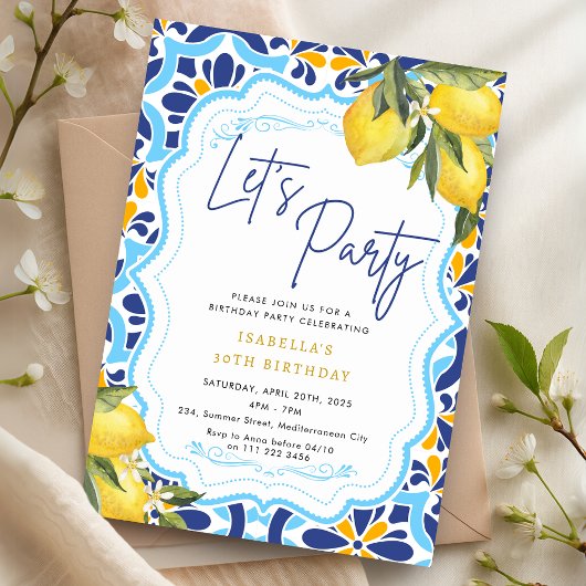 マジョリ地中海のカタイルレモン誕生日パーティー 招待状
