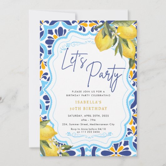 マジョリ地中海のカタイルレモン誕生日パーティー 招待状 (正面)