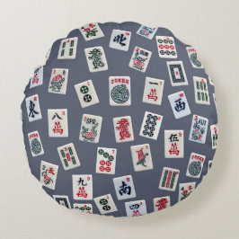 マジョングタイルデザインオン濃い青 ラウンドクッション