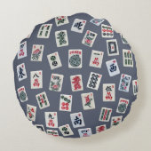 マジョングタイルデザインオン濃い青 ラウンドクッション (裏面)