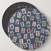 マジョングタイルデザインオン濃い青 缶バッジ (正面&裏面)