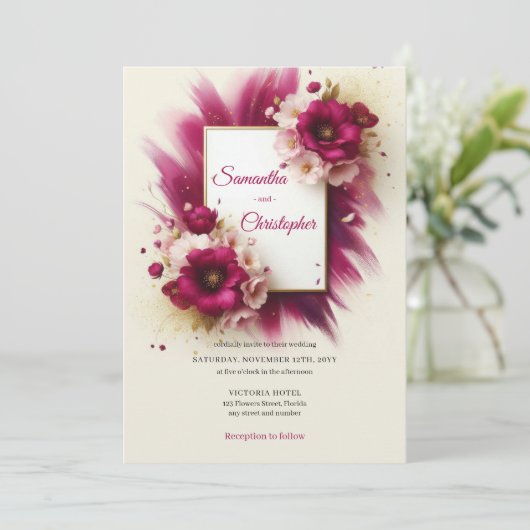 マジ人気があるタ色の花と金ゴールドフレ結婚ーム 招待状 (スタンド正面)