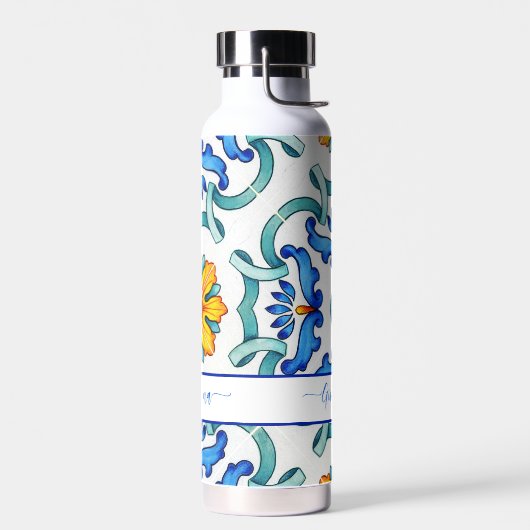 マジ地中海のリカのタイルプリント青と黄色 ウォーターボトル (左面)