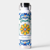 マジ地中海のリカのタイルプリント青と黄色 ウォーターボトル (正面)