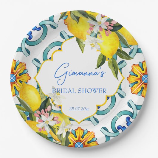 マジ地中海のリカ瓦レモンブライダルシャワー ペーパープレート (正面)