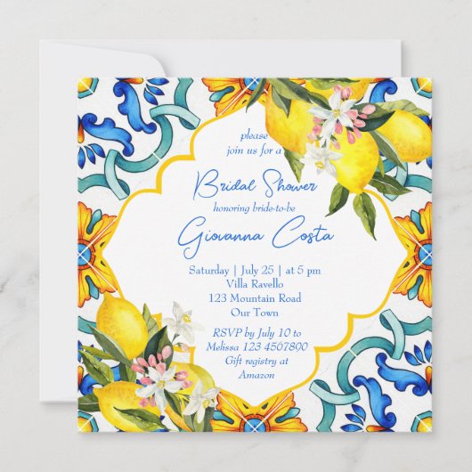 マジ地中海のリカ瓦レモンブライダルシャワー 招待状 (正面)