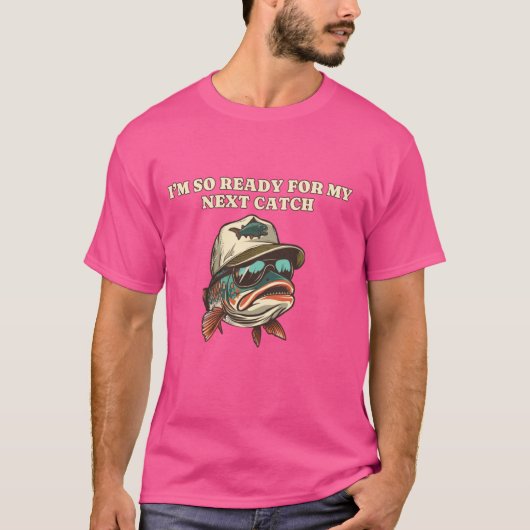 マスおもしろい釣り人の魚を釣るのが待ち遠しい Tシャツ (正面)