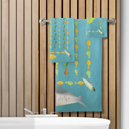 マスと友人の魚のパターン バスタオルセット