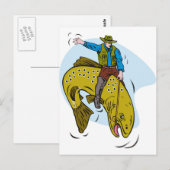 マスに乗った漁師 ポストカード (正面/裏面)