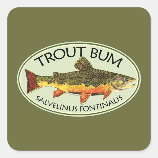 マスのバム – Brook Trout Brookie Fly Fishing スクエアシール (正面)