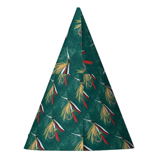 マスのヒレをグリーンにタイル張りのウェットフライ パーティーハット (裏面)