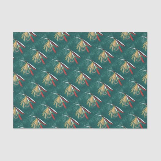 マスのヒレをグリーンにタイル張りのウェットフライ 薄葉紙 (正面)