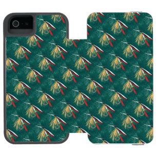 マスのヒレをグリーンにタイル張りのウェットフライ iPhone SE/5/5sウォレットケース