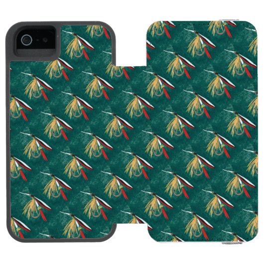 マスのヒレをグリーンにタイル張りのウェットフライ INCIPIO iPhoneウォレットケース (フォリオ Open)