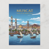 マスカット・オマーンの水辺の街並み ポストカード (正面)