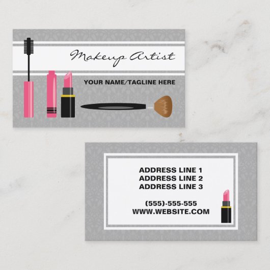 マスカラの口紅とブラシのメイクアップアーティスト 名刺 (正面/裏面)