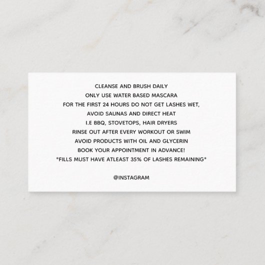 マスカラの細い棒のアフターケアの鞭カード 名刺 (裏面)