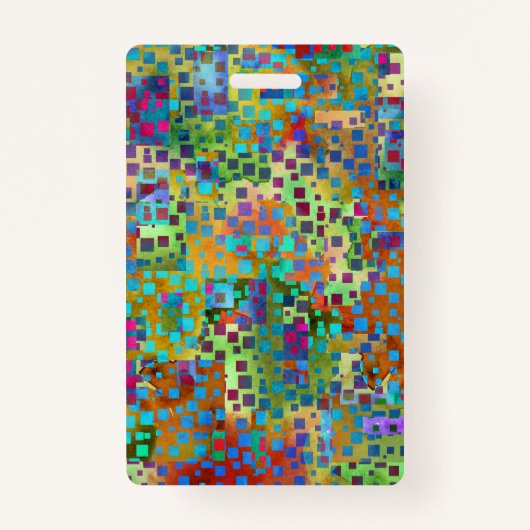 マスカラフルクの後ろで微笑む抽象芸術グラフィック バッジ (裏面)