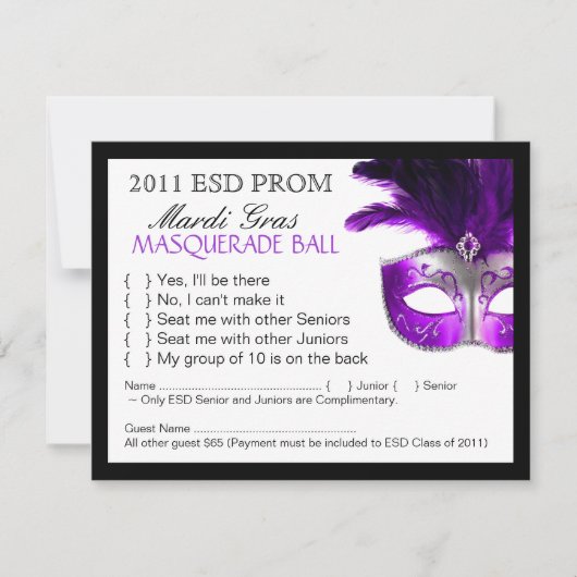 マスカレードの返信カード 出欠カード (正面)