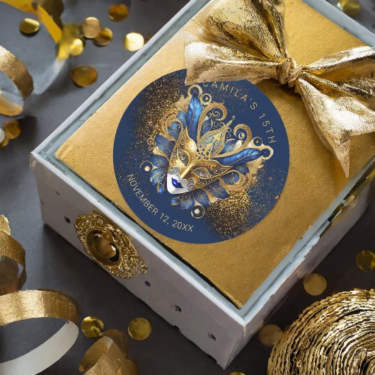 マスカレードキンセアニェラブルー金ゴールドV2 ID1031 ラウンドシール