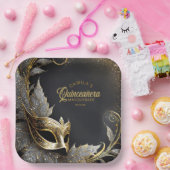 マスカレードキンセアニラウェルカムブラック金ゴールドID1031 ペーパープレート (パーティー)