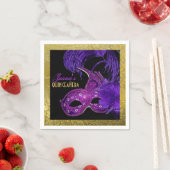 マスカレードキンセアニラパーティー紫フェイク金ゴールド箔 スタンダードカクテルナプキン (インサイチュ)