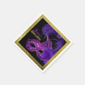 マスカレードキンセアニラパーティー紫フェイク金ゴールド箔 スタンダードカクテルナプキン (角)