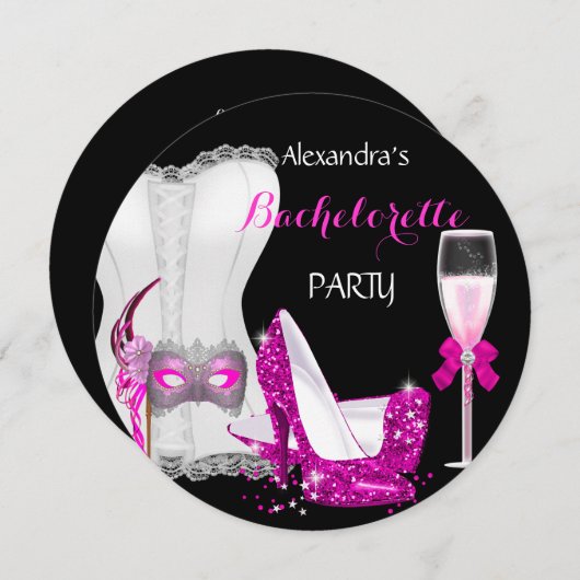 マスカレードシャンパーニュバチェロレッテコルセットピンクR 招待状 (正面/裏面)