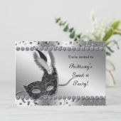 マスカレードシルバー&ブラックマスクパーティの招待状 招待状 (スタンド正面)